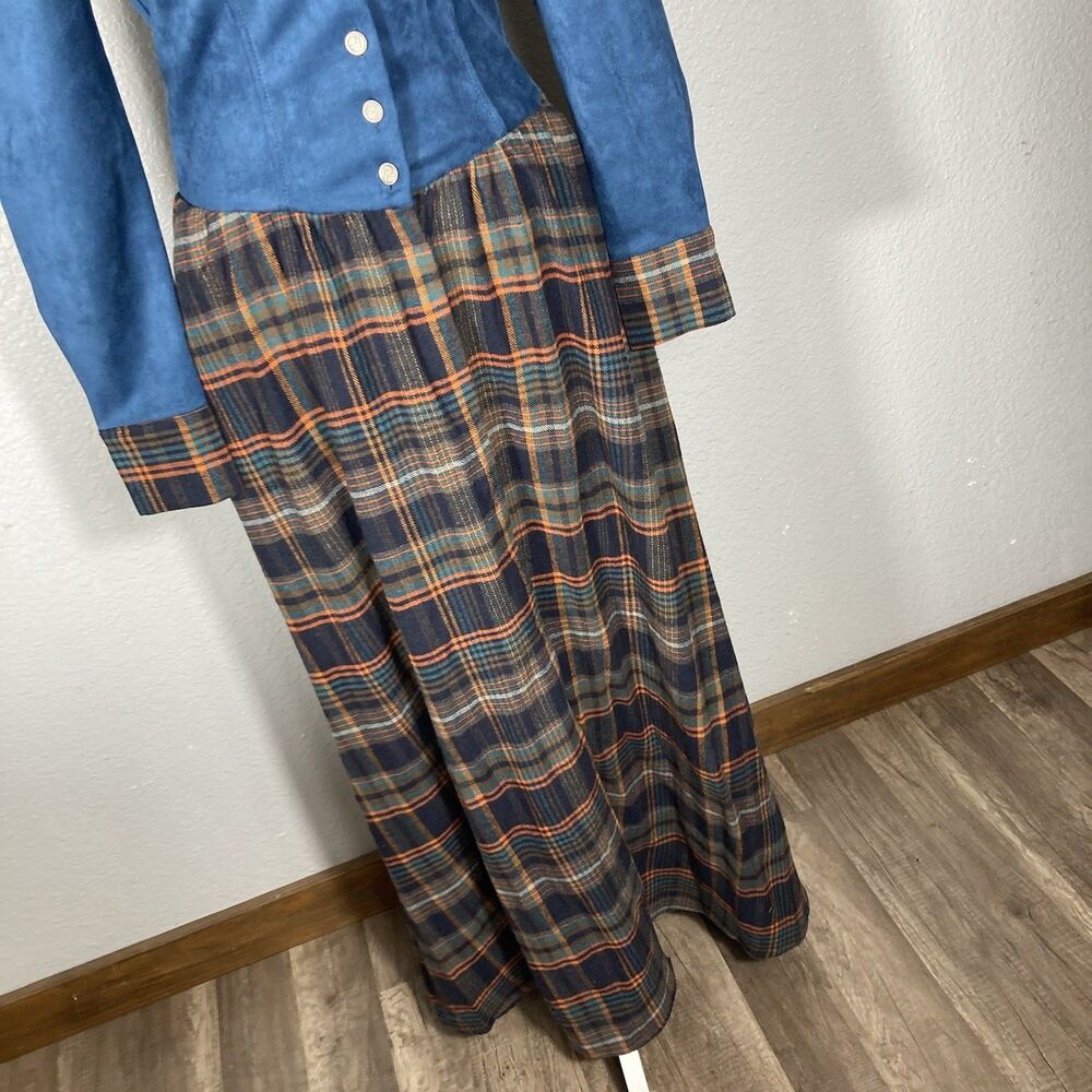 Womens Plaid Maxi Dress XS Faux Suede Pockets Western Prairie Retail $170 Oyrosy - Picture 4 of 16